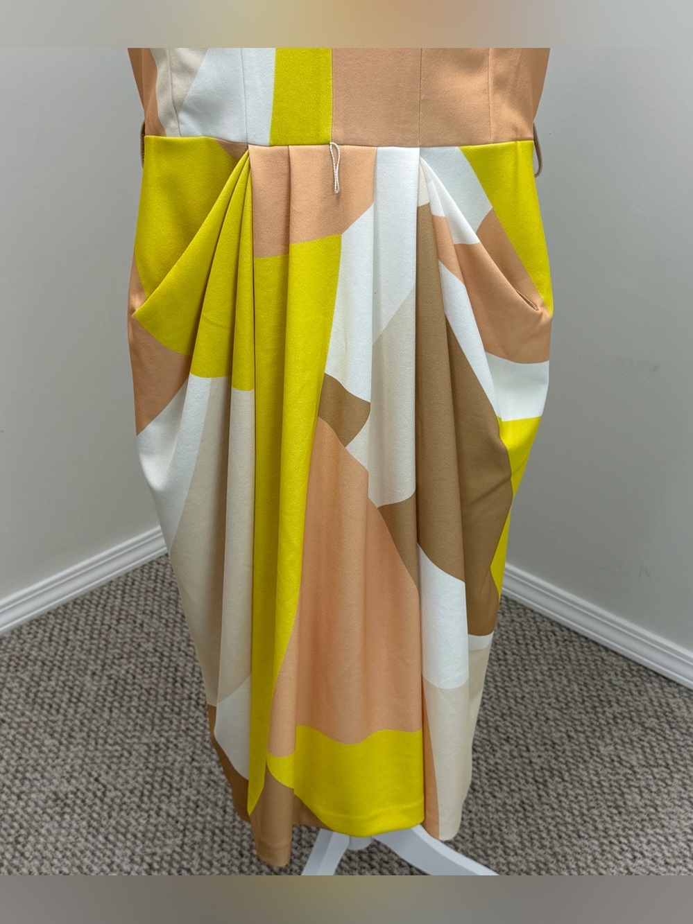 Donna Karan New York Colorblock Dress 16 Midi Sheath Yellow Beige Corporate Chic - Picture 6 of 16